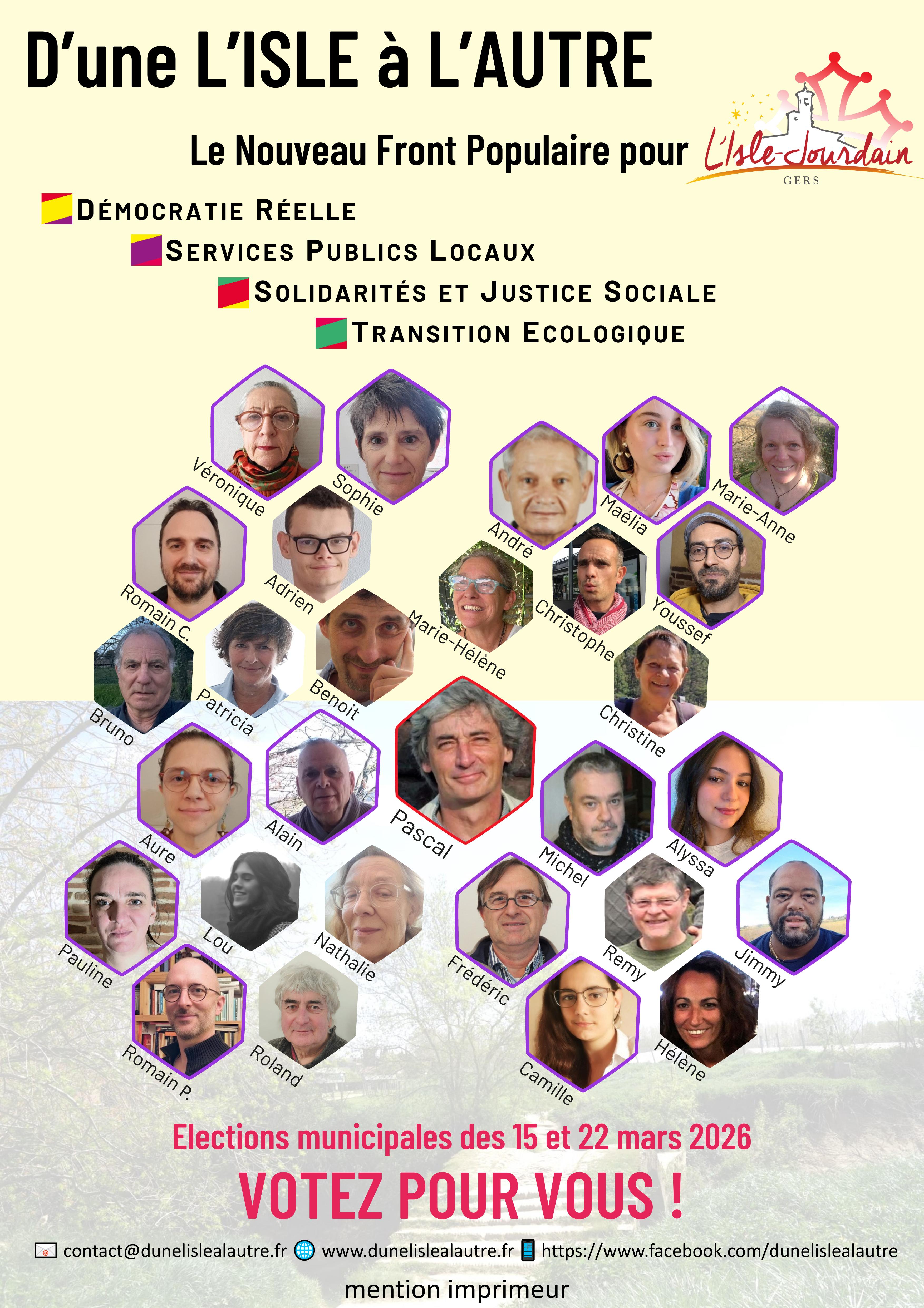Les 29 candidats de D'une l'Isle à l'Autre pour les élections municipales 2026